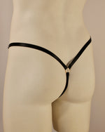 Load image into Gallery viewer, rear of lasso thong, ribbon thong for men, sexy underwear for men, satin black sexy thong by moot lingerie for men, Sexy lingerie, lingerie for men, mens lingerie, men’s lingerie, knickers for men, panties for men, mans panties, pantee for men, lacy knickers for men, mens sexy knickers, sissy knickers for men, sissy, panties, sex toys, adult toys, sexy hosiery for men, erotic sex toys, mens sex panties
