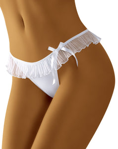High leg pure white panties with cute mesh frill skirt along the waistband. Guys who love wearing cute panties. Moot lingerie