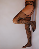 Load image into Gallery viewer, Whalenet Waist Floral Suspender Tights
