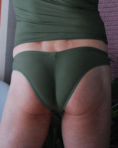 khaki green briefs in soft fabric with matching vest top by Moot Lingerie for men. 
